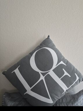 14 In, Gray Pillow with White 'LOVE'
